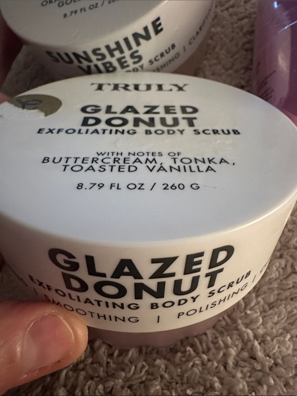 TRULY body scrub and deodorant. 2 are sealed in plastic, 1 new with no plastic. - Picture 2 of 4